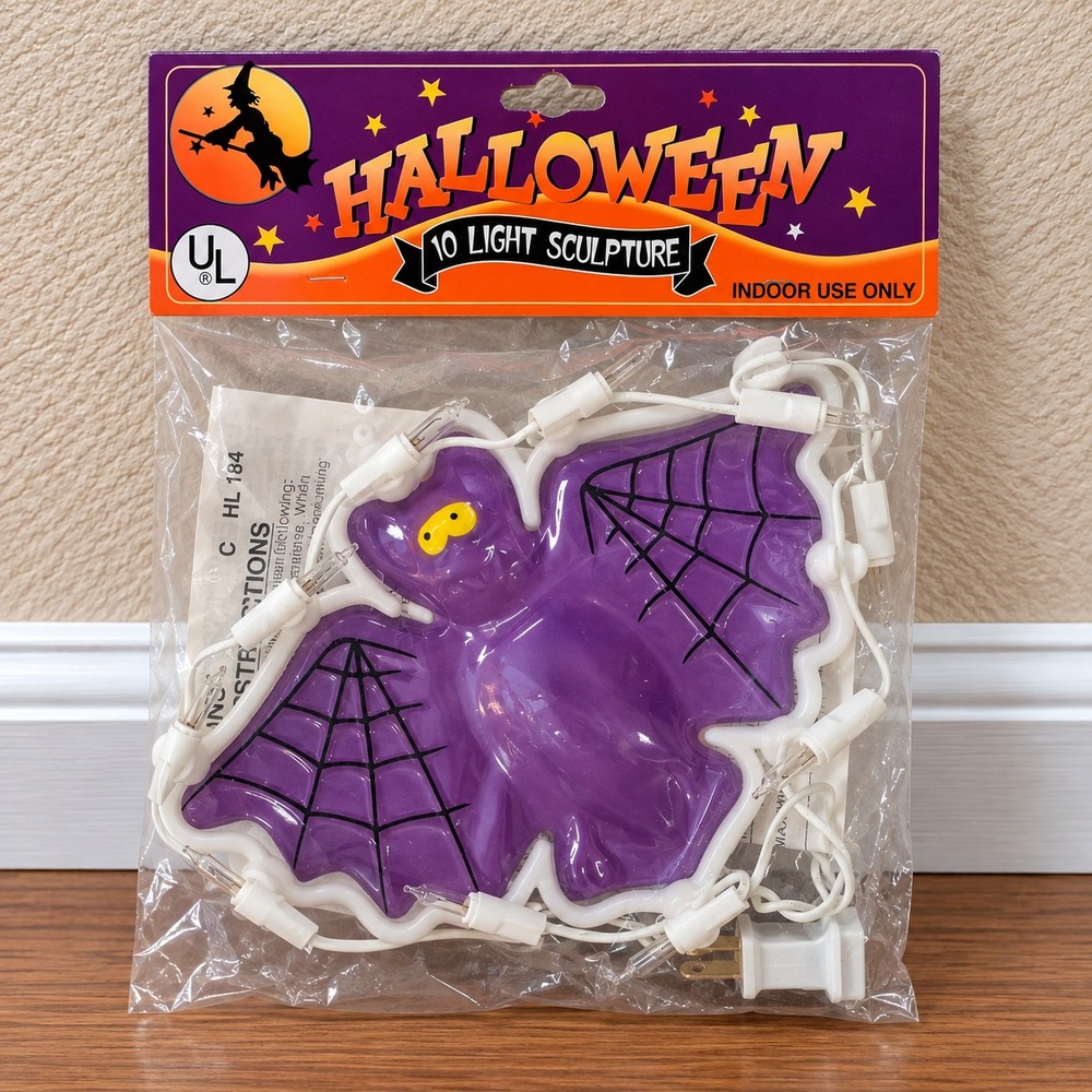 Vintage Halloween Bat 10 Light Sculpture String Lights NIP Retro Indoor Decor